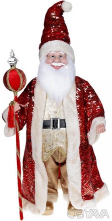 Декоративна музична фігура "Санта з посохом" червоний з паєтками. Матеріал - тка. . фото 1