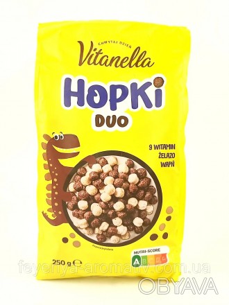 Злакові шоколадні та ванільні кульки Vitanella Hopki Duo 250 г Польща. . фото 1