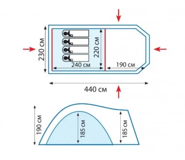 Чотиримісний туристичний намет Tramp Anaconda 4 TRT-078, Green\RedЧудово ветильо. . фото 3