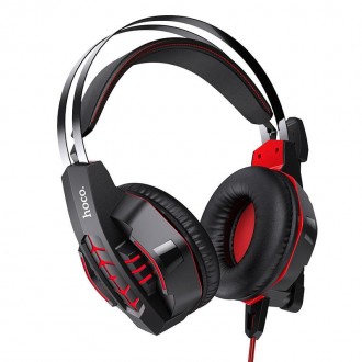 Ігрові навушники HOCO W102 Cool tour gaming headphones Чорний-червоний. . фото 5