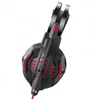 Ігрові навушники HOCO W102 Cool tour gaming headphones Чорний-червоний. . фото 4