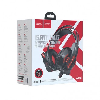 Ігрові навушники HOCO W102 Cool tour gaming headphones Чорний-червоний. . фото 3