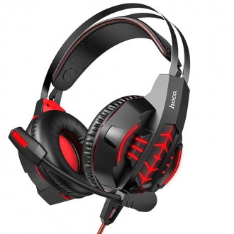 Ігрові навушники HOCO W102 Cool tour gaming headphones Чорний-червоний. . фото 2
