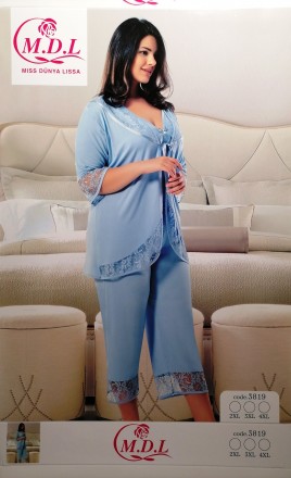Женская пижама с кружевом р 56-58 2XL-3XL ( майка, бриджи, кофта) 3 предмета ТМ . . фото 16