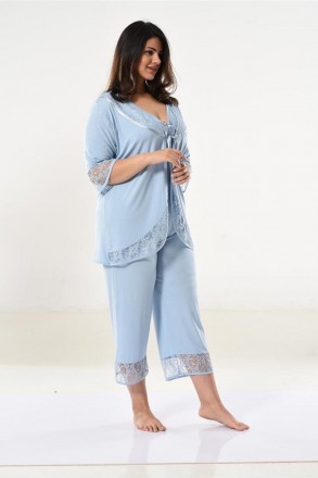 Женская пижама с кружевом р 56-58 2XL-3XL ( майка, бриджи, кофта) 3 предмета ТМ . . фото 12
