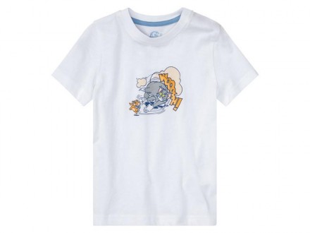 Хлопковая футболка с принтом Tom and Jerry спереди. Коротким рукавом и круглым в. . фото 2