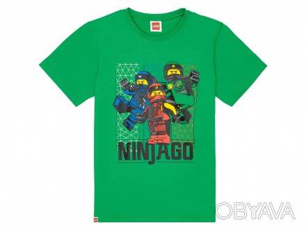 Бавовняна футболка з принтом Lego Ninjago спереду. Коротким рукавом та круглим в. . фото 1