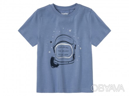 Бавовняна футболка бренду Lupilu з принтом спереду. Коротким рукавом та круглим . . фото 1