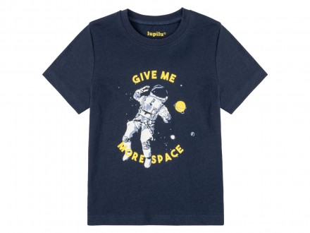 Хлопковая футболка бренда Lupilu с принтом спереди. Коротким рукавом и круглым в. . фото 2