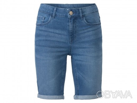 Жіночі джинсові шорти-бермуди від марки Esmara. Повернуті знизу, з кишенями спер. . фото 1