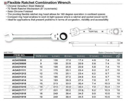 Ключ тріскачковий ріжково-накидний із шарніром TOPTUL 17 мм AOAH1717. . фото 3