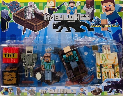 Набор героев "Minecraft" , фигурки 5 шт, оружие, с аксессуарами, на планшетке 35. . фото 3