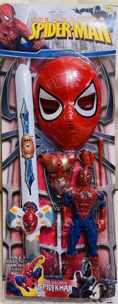 Супергерои Спайдермен, герой 23 см, маска 20*15см, меч 45 см, свет, музыка, на б. . фото 2