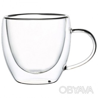 Набір чашок з подвійним дном Con Brio виготовлений зі скла. Зручні, місткі чашки. . фото 1
