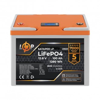 Акумулятор LP LiFePO4 12,8V - 100 Ah (1280Wh) (BMS 100A/50А) пластик LCD для ДБЖ. . фото 2