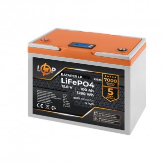Акумулятор LP LiFePO4 12,8V - 100 Ah (1280Wh) (BMS 100A/50А) пластик LCD для ДБЖ. . фото 3