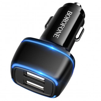 Автомобільний зарядний пристрій BOROFONE BZ14 Max має два вихідні USB-порти, LED. . фото 3