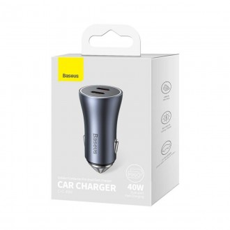 Baseus Golden Contactor Pro Dual Fast Charger Car Charger C+C 40W Dark Gray ─ це. . фото 7