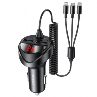 Usams US-CC119 C22 3.4A Dual USB Car Charger With 3IN1 Spring Cable Black ─ це а. . фото 2