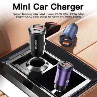 Автомобільний зарядний пристрій Gyroscope Mini Charger з двома портами: USB-C та. . фото 3