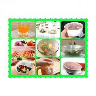 Набор силиконовых крышек-пленок для хранения продуктов в холодильнике (набор 4 ш. . фото 3
