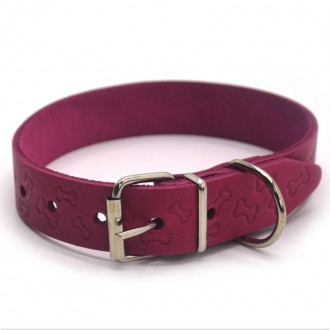 Ошейник для собак кожаный тисненный ОТ Косточка розовый.Пример размера: 1,4 (шир. . фото 2
