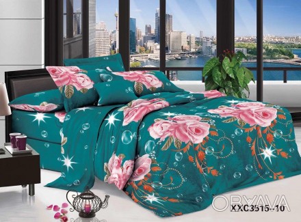 Комплект постельного белья Бязь - Роза на зеленом полуторный
Простынь: 150x210 с. . фото 1