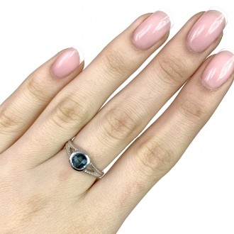Родированное серебряное кольцо 925 пробы с топазом Лондон Блю. Родированные укра. . фото 3