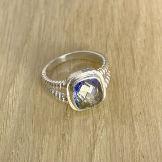 Родированное серебряное кольцо 925 пробы с мистик топазом. Родированные украшени. . фото 3