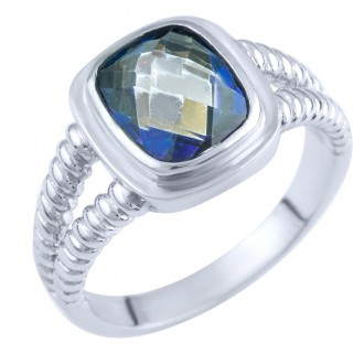 Родированное серебряное кольцо 925 пробы с мистик топазом. Родированные украшени. . фото 2