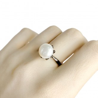 Родированное серебряное кольцо 925 пробы с натуральным жемчугом. Родированные ук. . фото 3
