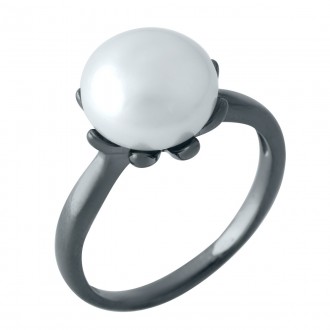Родированное серебряное кольцо 925 пробы с натуральным жемчугом. Родированные ук. . фото 2
