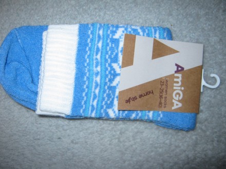 Носки женские Amiga теплые зимние на махре размер 23-25 (36-40) голубые с белым,. . фото 6