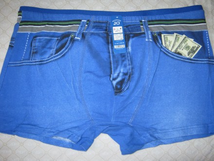 Модные стильные боксеры мужские JO под джинс с долларами в карманах светло-сини. . фото 3