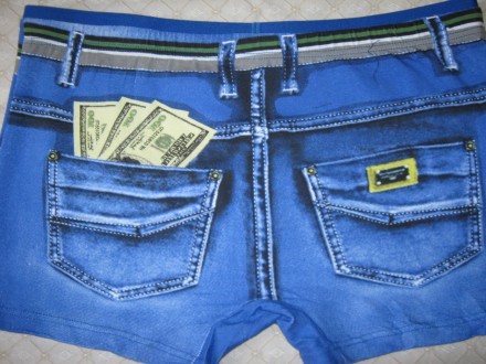  Модные стильные боксеры мужские JO под джинс с долларами в карманах светло-сини. . фото 2