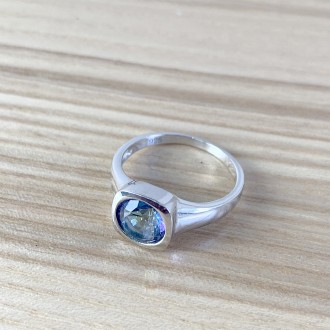 Родированное серебряное кольцо 925 пробы с мистик топазом 1.308ct. Родированные . . фото 4
