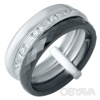 Родированное серебряное кольцо 925 пробы с керамикой. Родированные украшения дол. . фото 1