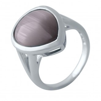Родированное серебряное кольцо 925 пробы с кошачьим глазом. Родированные украшен. . фото 2
