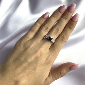 Родированное серебряное кольцо 925 пробы с натуральным сапфиром 1.618ct. Родиров. . фото 4