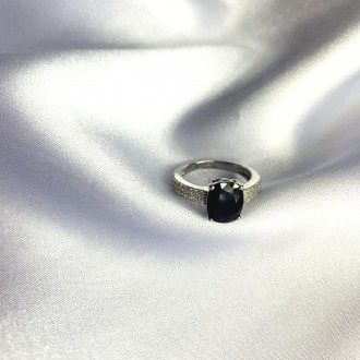 Родированное серебряное кольцо 925 пробы с натуральным сапфиром 3.878ct. Родиров. . фото 3