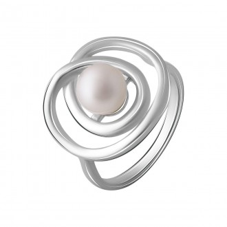 Родированное серебряное кольцо 925 пробы с натуральным жемчугом барочным. Родиро. . фото 2