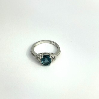 Родированное серебряное кольцо 925 пробы с топазом Лондон Блю 1.903ct. Родирован. . фото 3