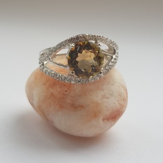 Родированное серебряное кольцо 925 пробы с мистик топазом 2.2ct. Родированные ук. . фото 3