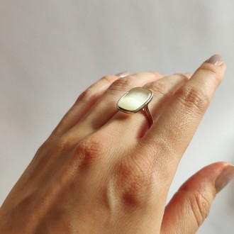 Родированное серебряное кольцо 925 пробы с кошачьим глазом. Родированные украшен. . фото 5