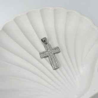 Родированный серебряный крестик 925 пробы с фианитами. Родированные украшения до. . фото 4