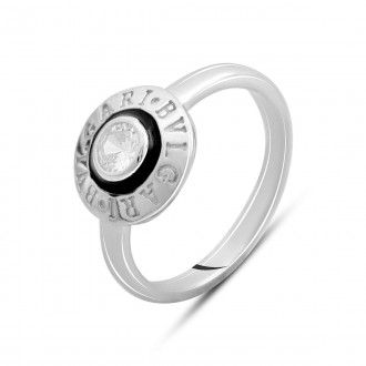 Родированное серебряное кольцо 925 пробы с фианитами, емаллю. Родированные украш. . фото 2