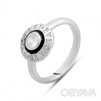 Родированное серебряное кольцо 925 пробы с фианитами, емаллю. Родированные украш. . фото 1