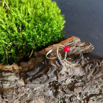 Родированное серебряное кольцо 925 пробы с кораллом. Родированные украшения доль. . фото 4