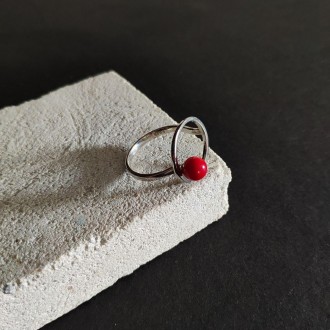 Родированное серебряное кольцо 925 пробы с кораллом. Родированные украшения доль. . фото 11