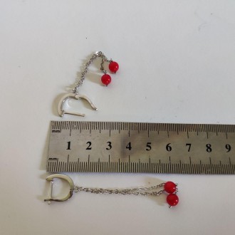 Родированые серебряные серьги 925 пробы с кораллом. Родированные украшения дольш. . фото 7